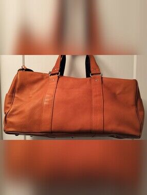 Large Unisex Cognac Leather Travel Duffel Bag